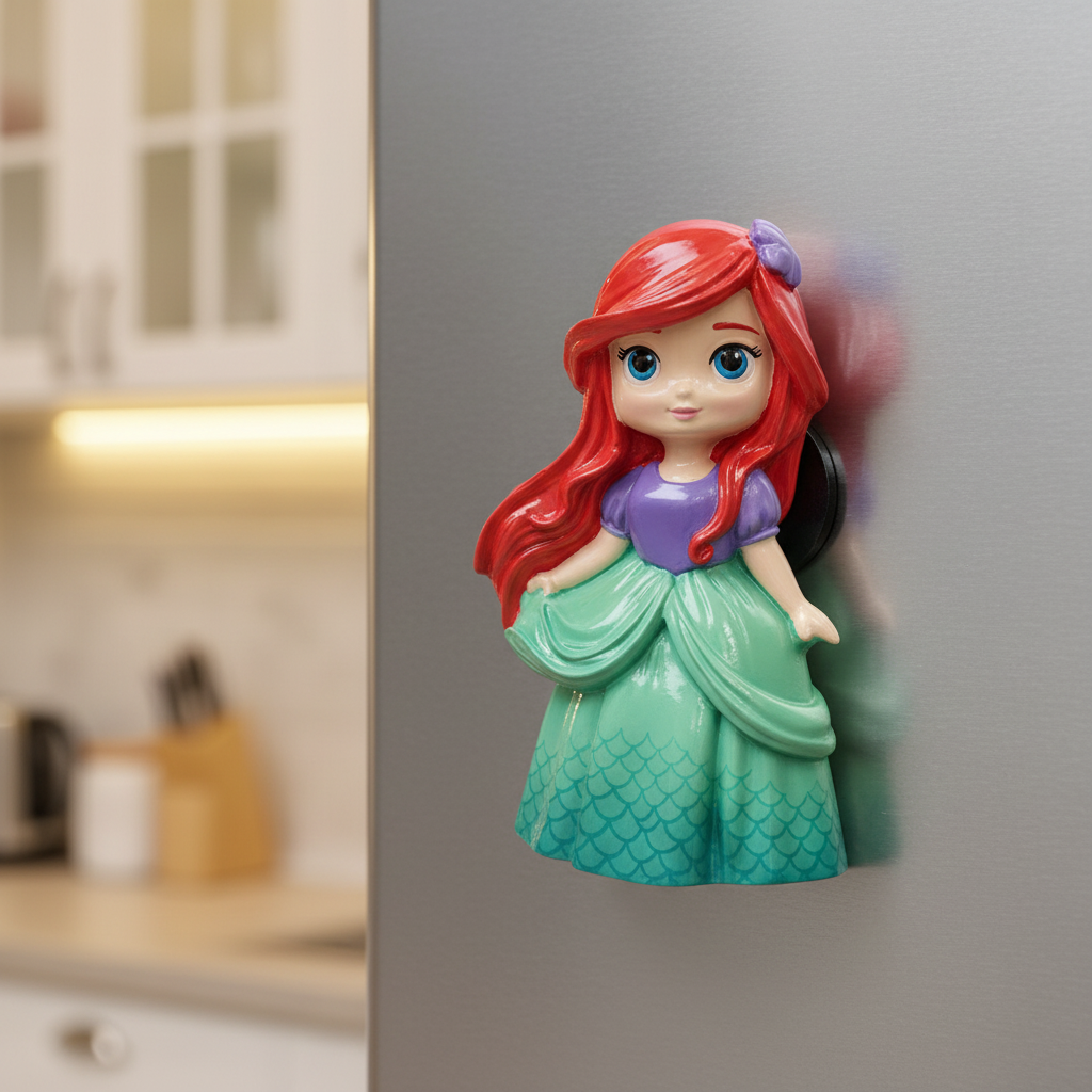 Painted Ariel fridge magnet on refrigerator