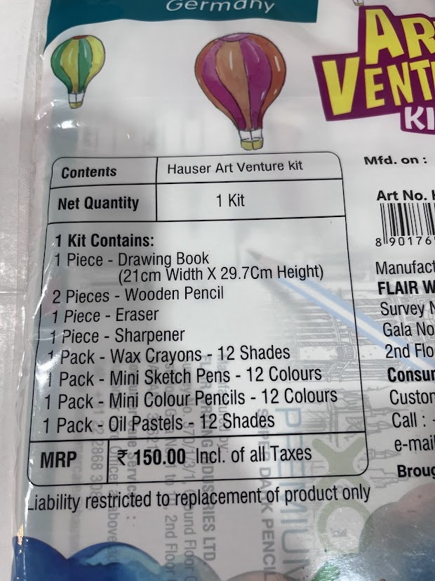 Hauser Art Venture Kit | 9-in-1 Stationery Set | Kids Return Gift