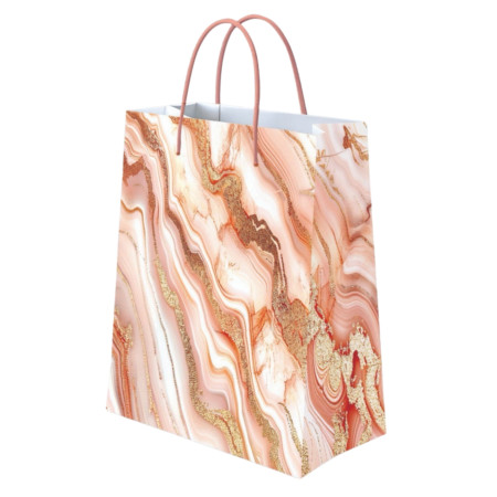 Gold and Pink Marble Effect Art Print Gift Paper Bag Small S-139