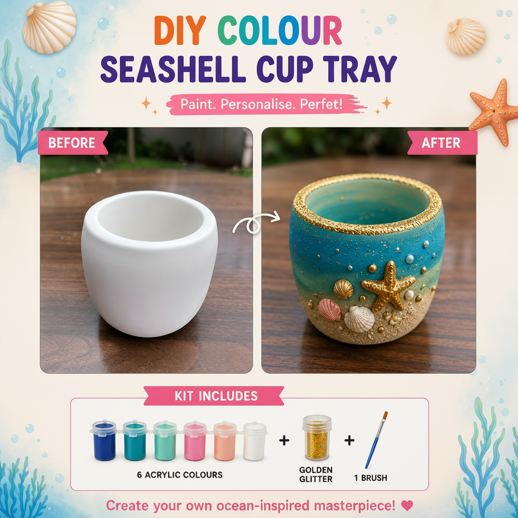 DIY Colour Seashell Cup Tray - Paint. Personalise. Perfect!