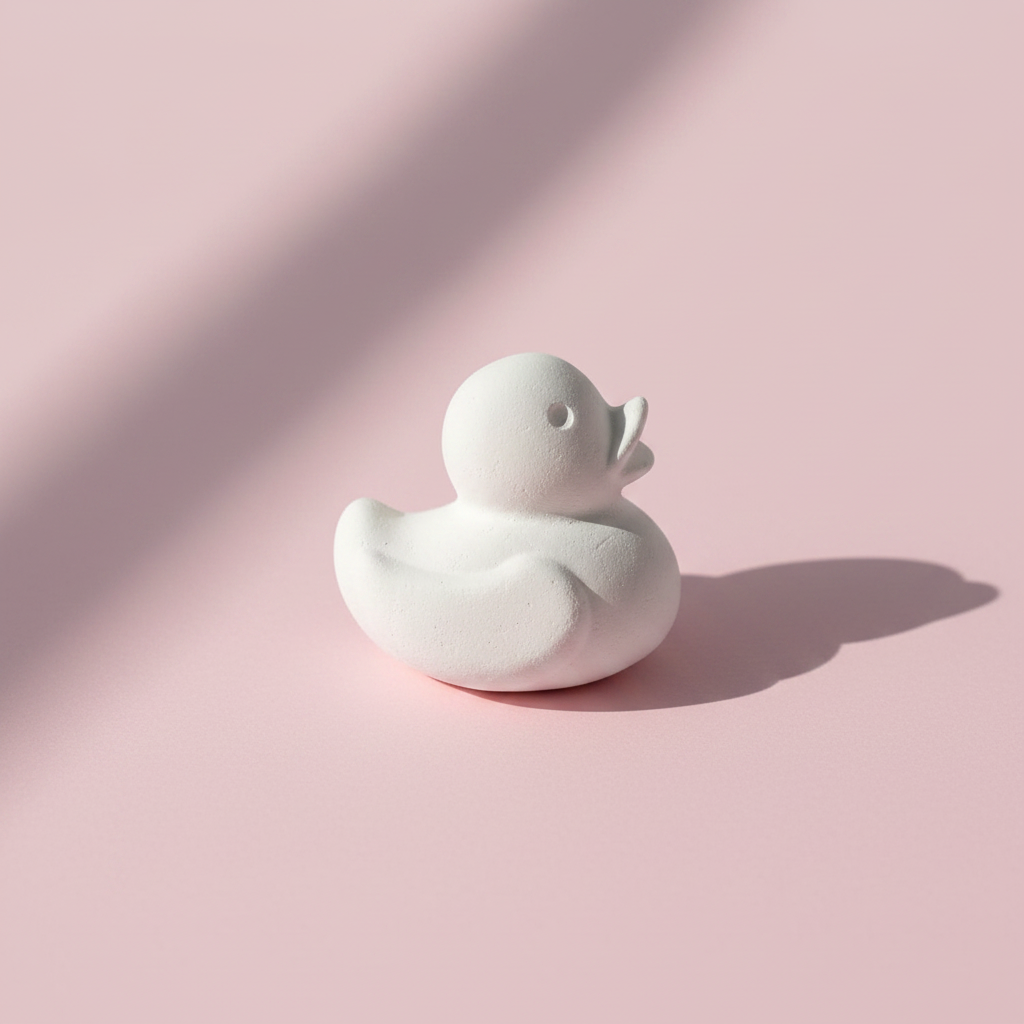 Rubber duck plaster fridge magnet on pink background