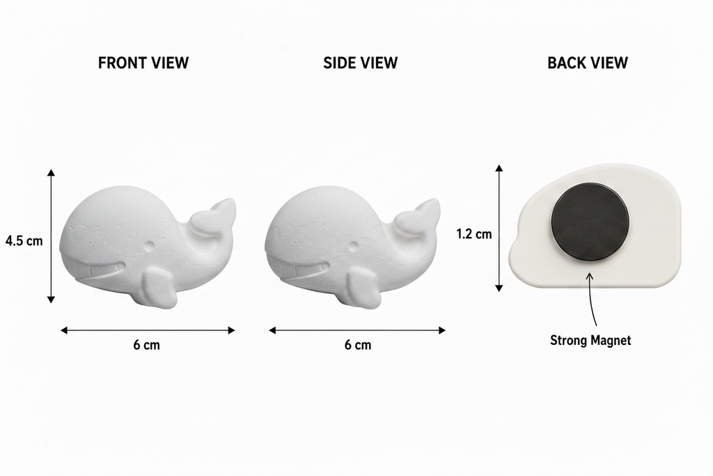Cute whale plaster figure measurements diagram