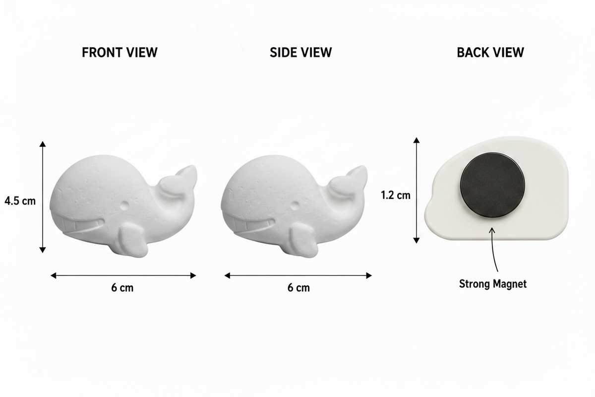 Cute whale plaster figure measurements diagram
