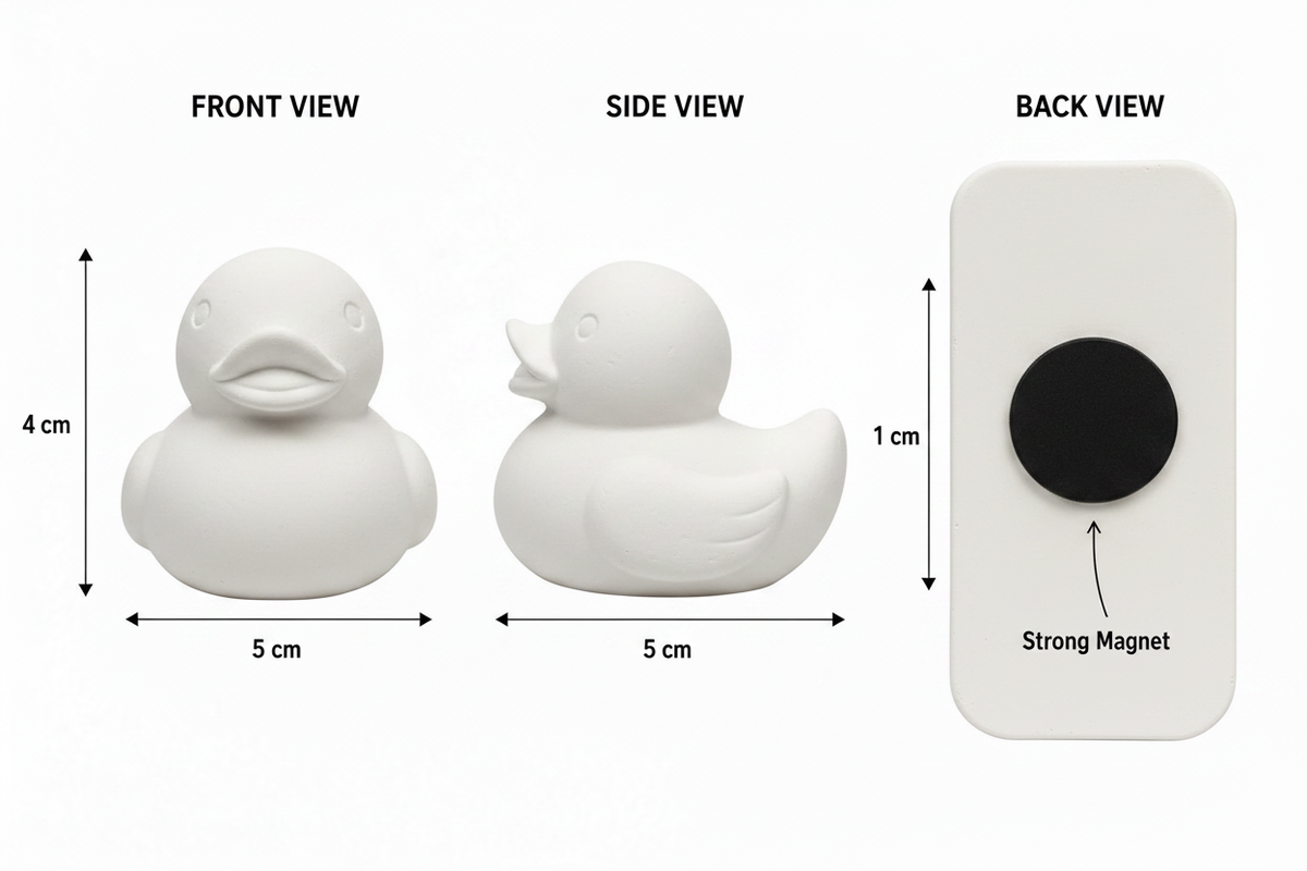 Rubber duck plaster figure measurements diagram