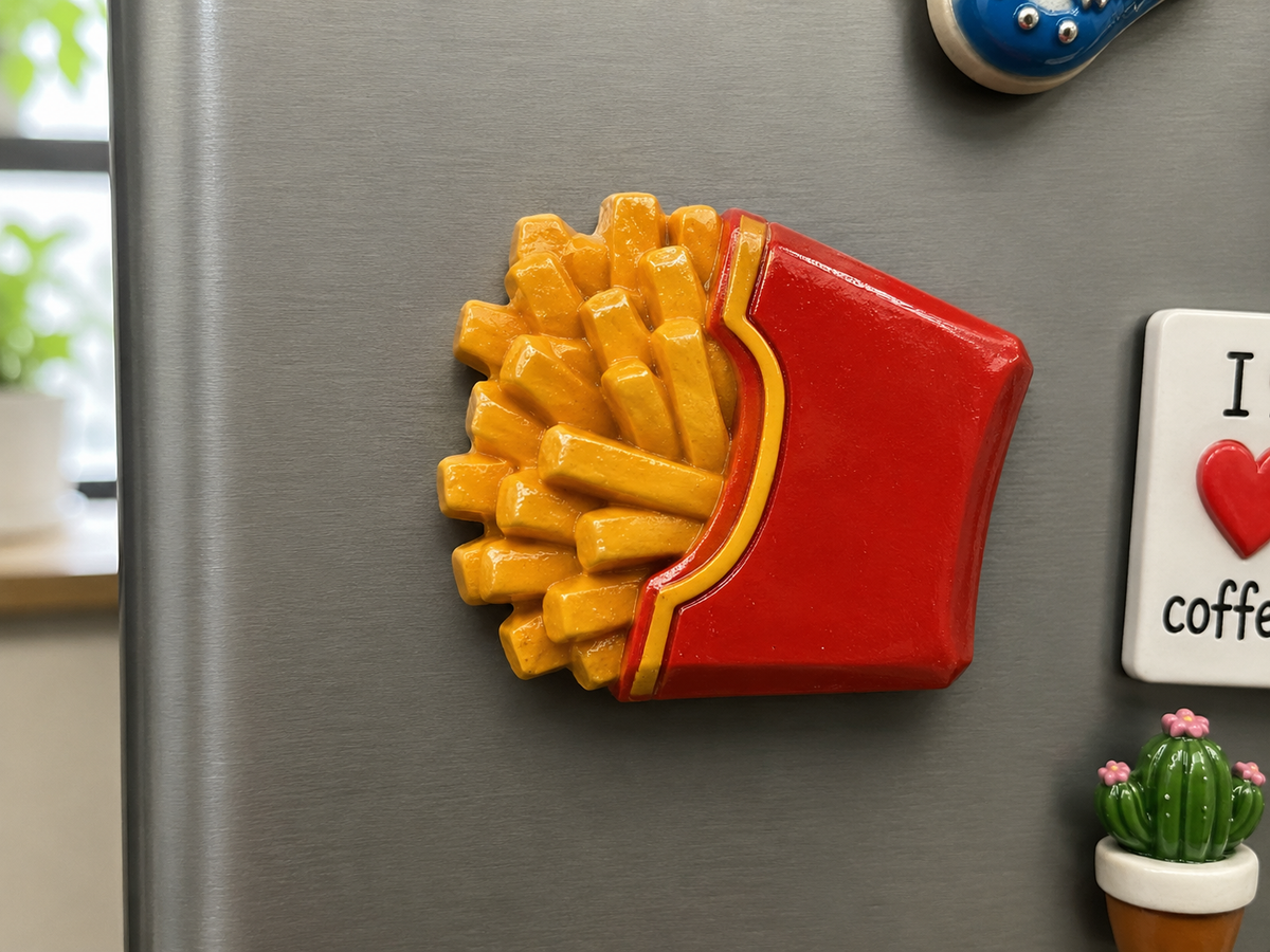 Colourful french fries fridge magnet on refrigerator