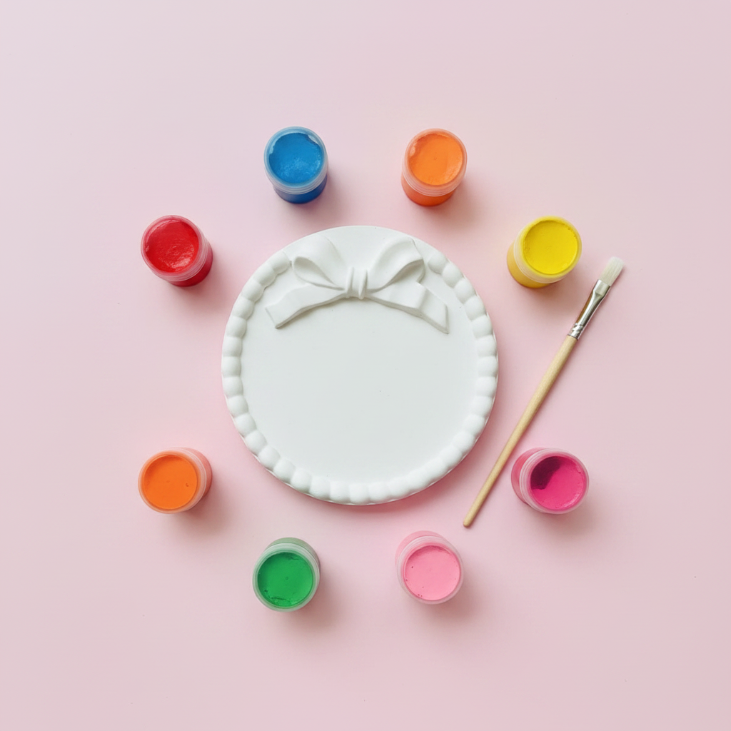 Bow Plate DIY Painting Kit - product mockup on pink background