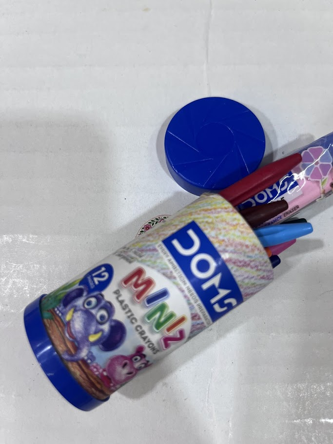 DOMS Miniz Plastic Crayons 12 Shades | Can be Erased & Sharpened | Kids Return Gift