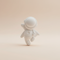 White plaster waving astronaut fridge magnet on soft light peach background