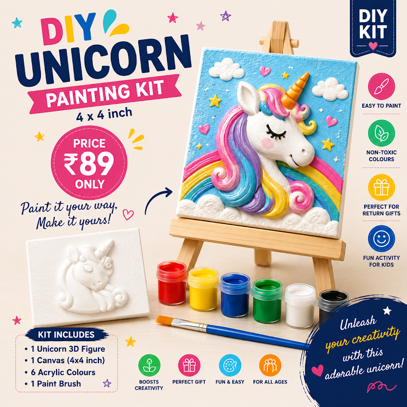 DIY Unicorn Painting Kit 4x4 inch with 3D Unicorn Figure
