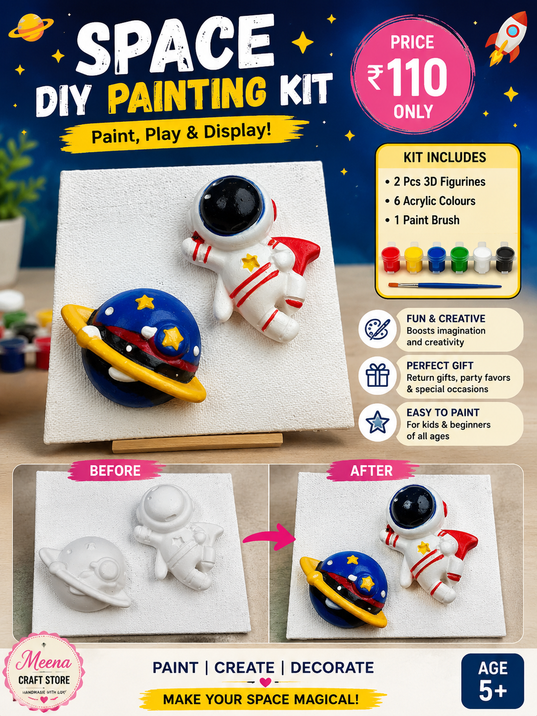 Space DIY Painting Kit with Astronaut and Planet 3D Figurines