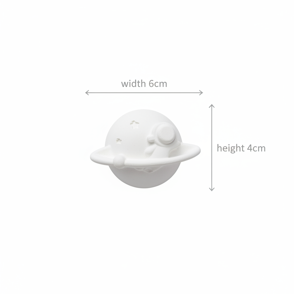 Measurement chart for DIY Plaster Saturn Planet Fridge Magnet – approx 6cm wide x 4cm tall