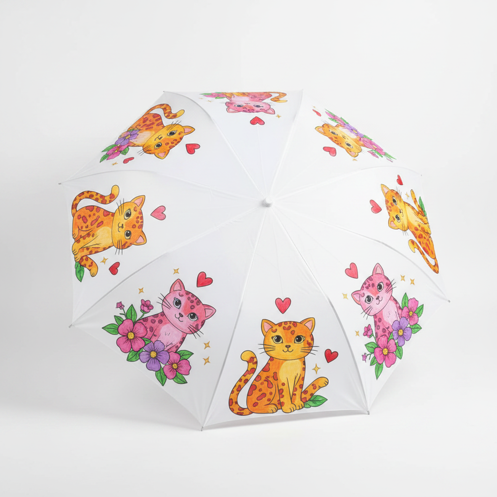 Cute Cats & Flowers DIY Umbrella - painted example