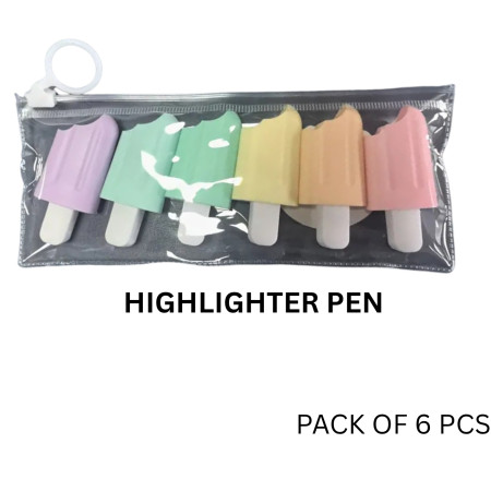 Myly Popsicles Ice Cream Highlighter pack of 6 in transparent zip pouch