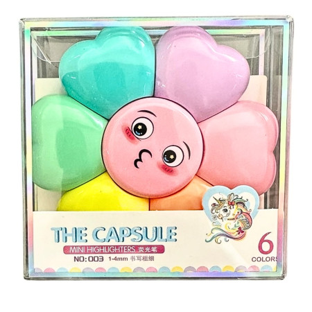 Myly The Capsule 6 Colours Flower Shape Mini Highlighter in PVC Box NO-003