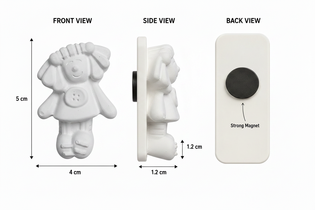Cute doll character plaster figure measurements diagram