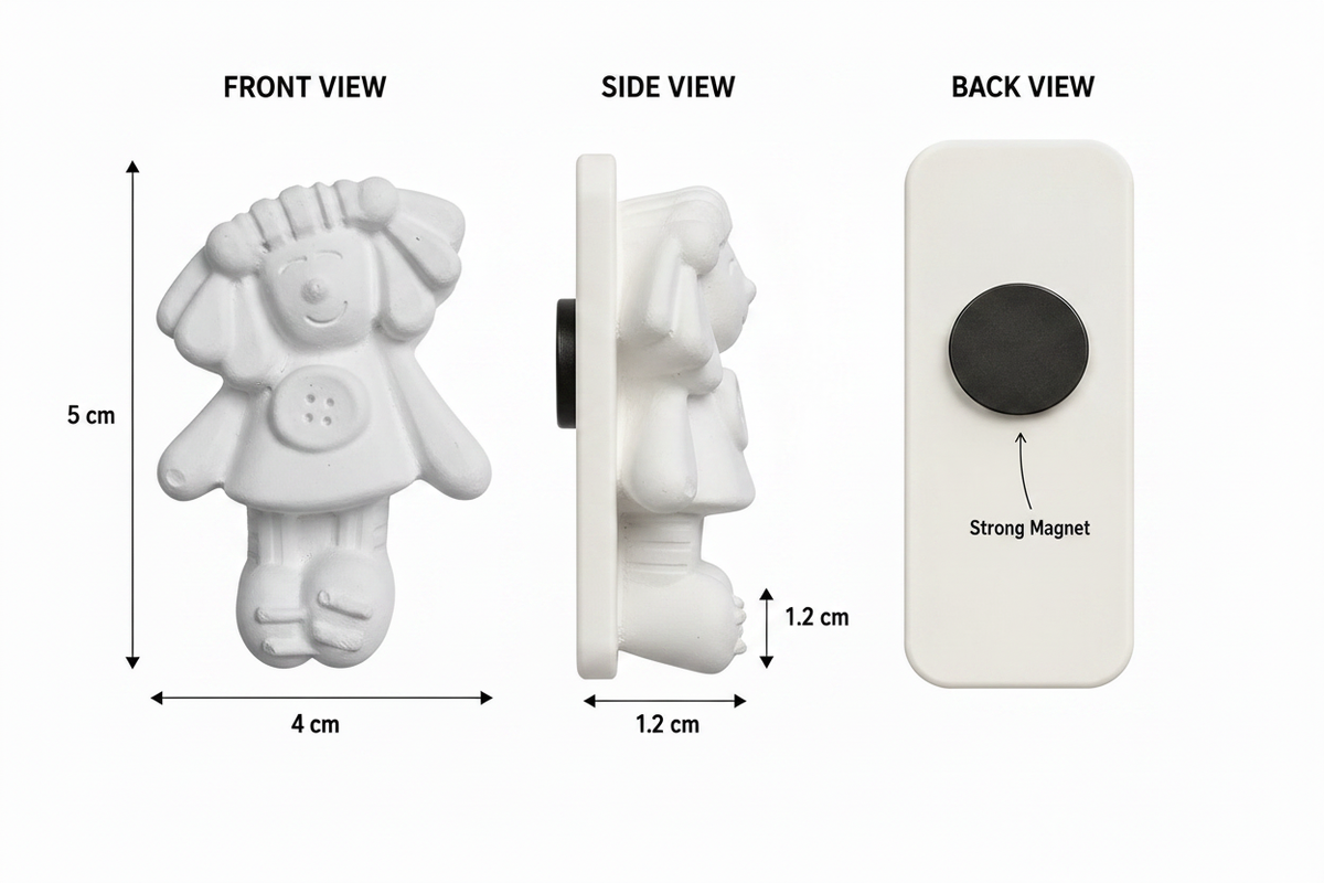 Cute doll character plaster figure measurements diagram