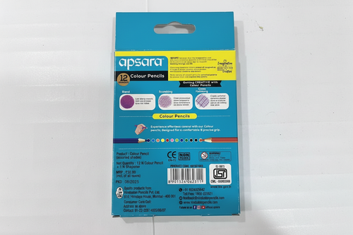 Apsara 12 Colour Pencils box back with product details