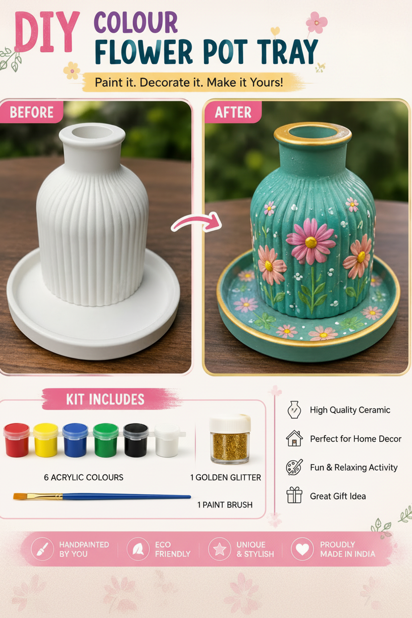 DIY Colour Flower Pot Tray - Paint it. Decorate it. Make it Yours!