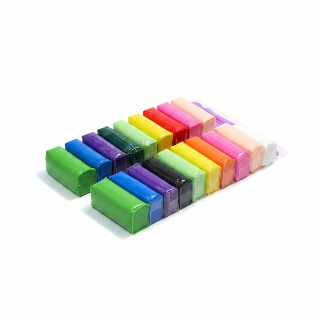 12 vibrant rainbow air dry clay blocks on white background