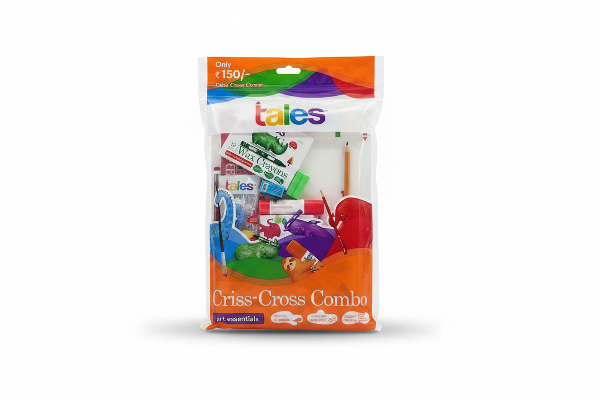 Tales Criss-Cross Combo front view with cartoon animals and all contents