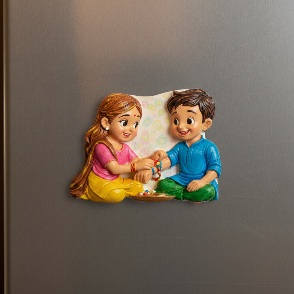 Rakhi Siblings DIY Fridge Magnet - painted and displayed on fridge
