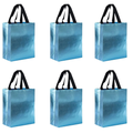 Set of 6 metallic blue holographic gift bags with black handles