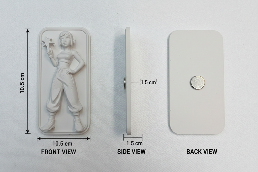 K-Pop Demon Hunters Plaster Figure - Front Side Back View with Measurements