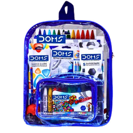 DOMS Smart Kit complete stationery set in transparent backpack