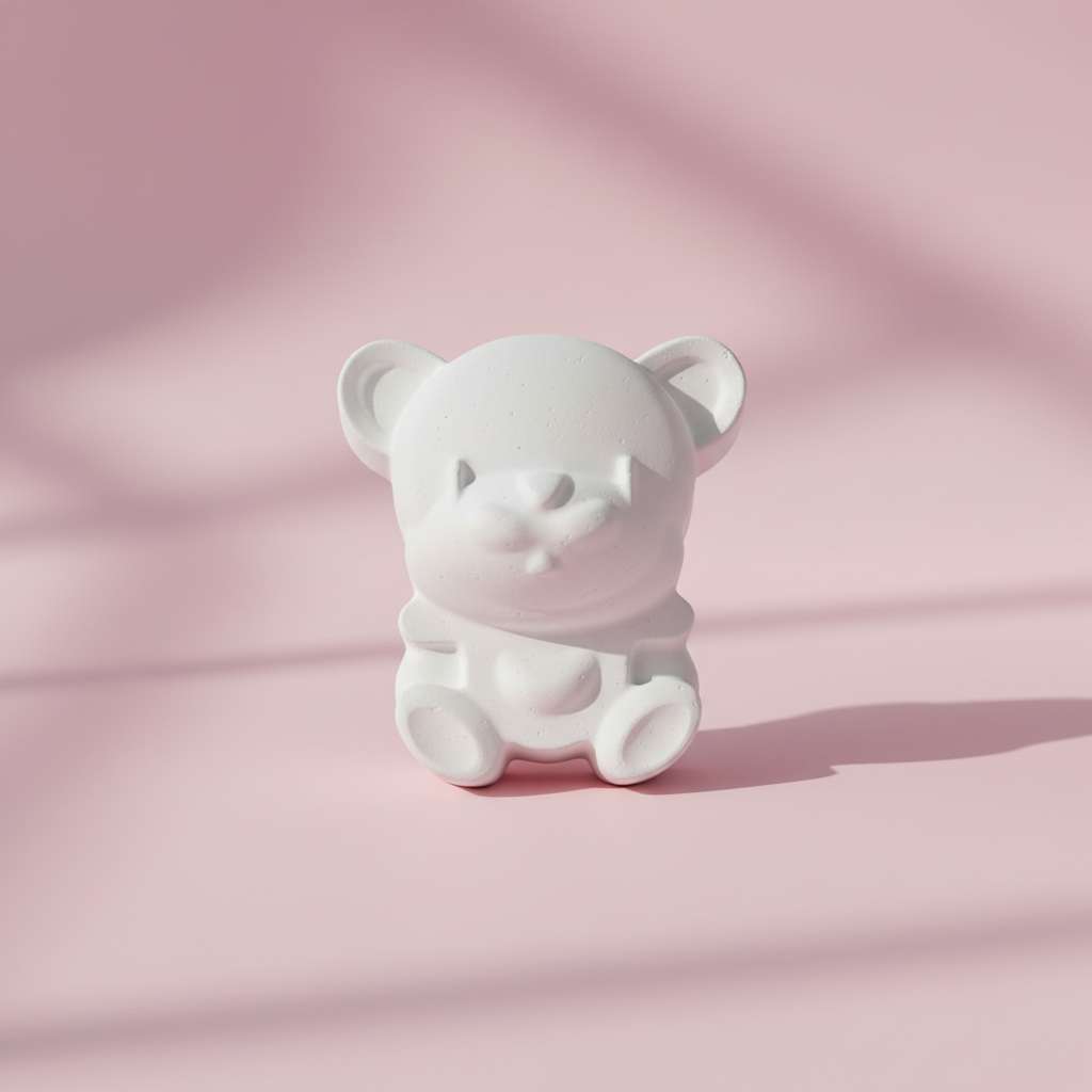 Teddy bear plaster fridge magnet figure on pink background
