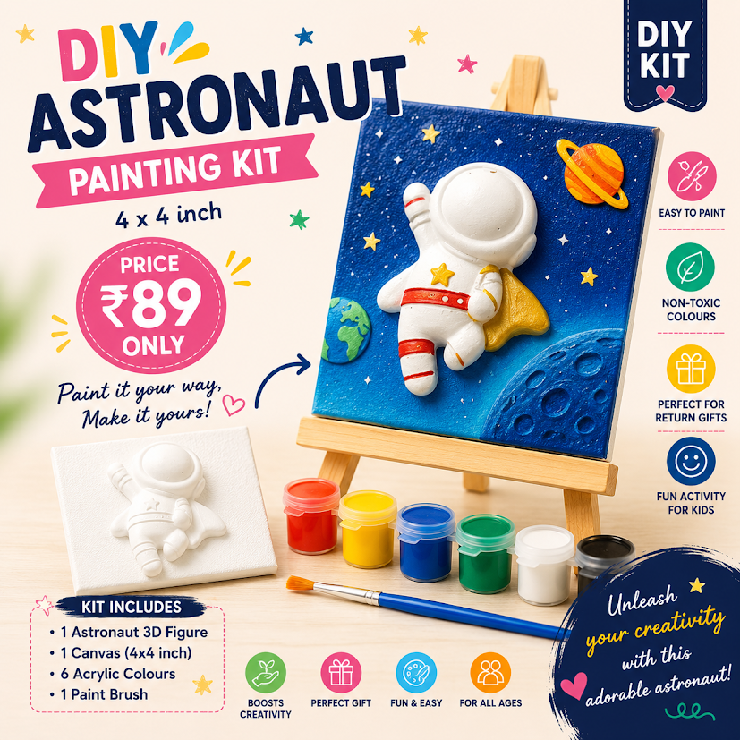 DIY Astronaut Painting Kit 4x4 inch with 3D Astronaut Figure