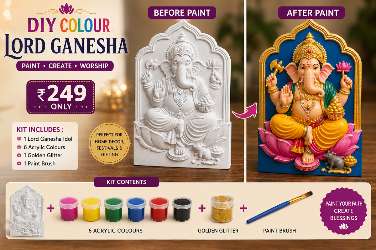 DIY Colour Lord Ganesha painting kit - before and after paint