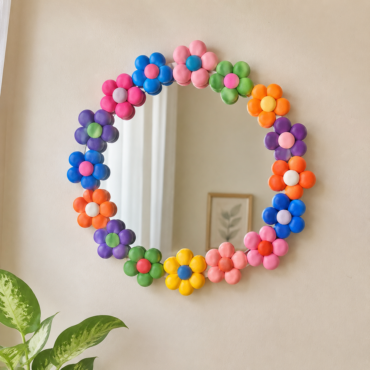 DIY Flower Clay Mirror Kit with Tools, Air Dry Clay, 12 Colors, 6 inch Mirror, Safe and Non-Toxic, Age 4+, Return Gift, DIY Gift